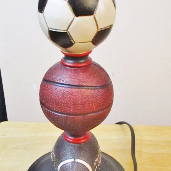 Novelty Sports Balls Table/Desk Lamp, Soccer Basketball Football Stacked on Base - Picture 3 of 11